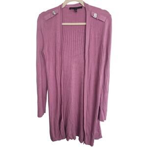 White House Black Market Ribbed Cardigan Sweater Pink Ribbed Open Front Women  S